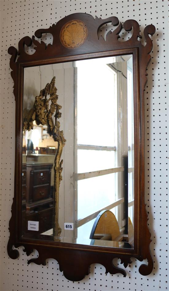 George III style inlaid mahogany fret cut wall mirror